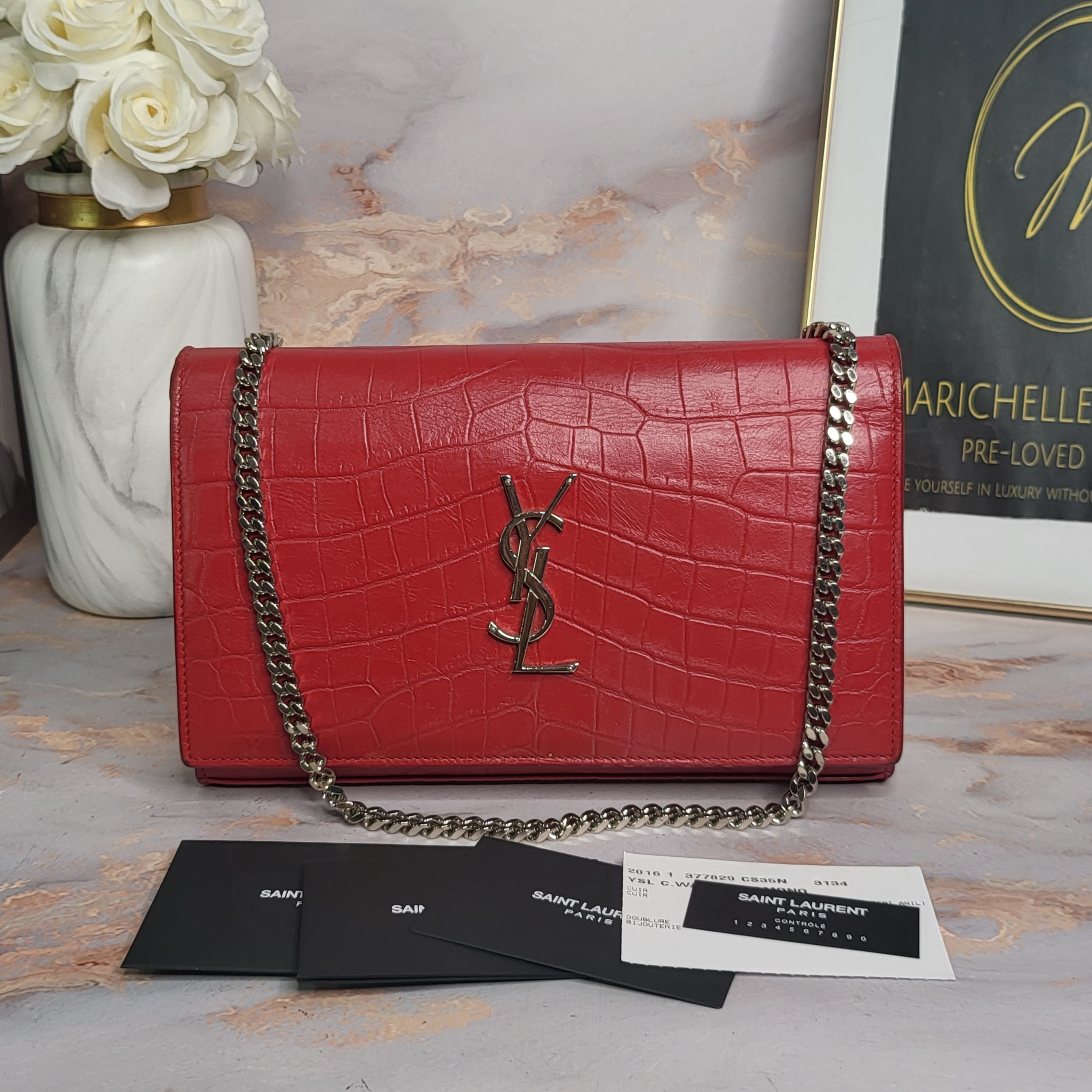 Ysl red store crocodile bag