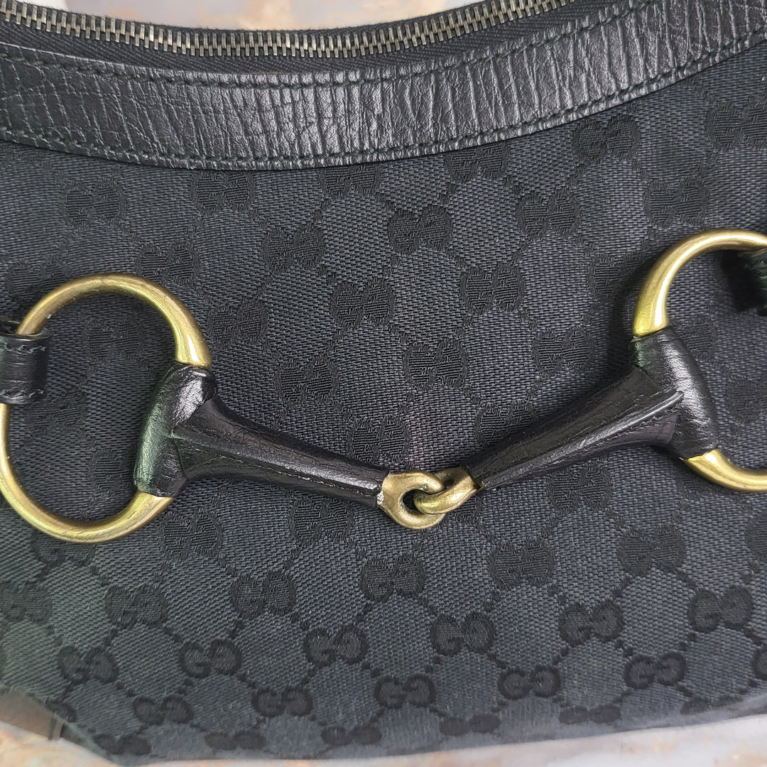 Gucci Canvas Horsebit Hobo Bag