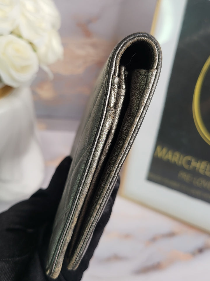 Chanel Lambskin Silver Long Wallet