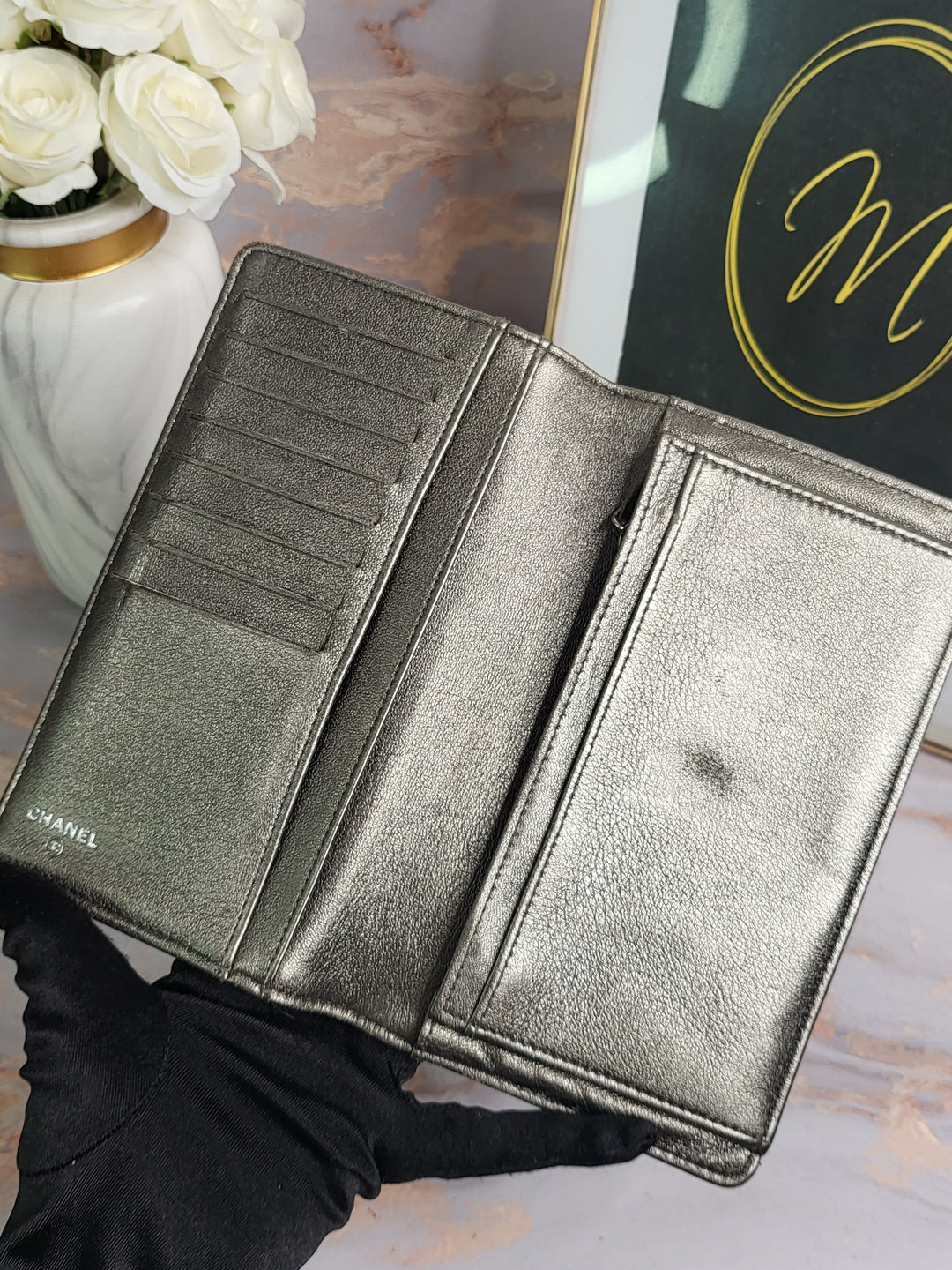 Chanel Lambskin Silver Long Wallet