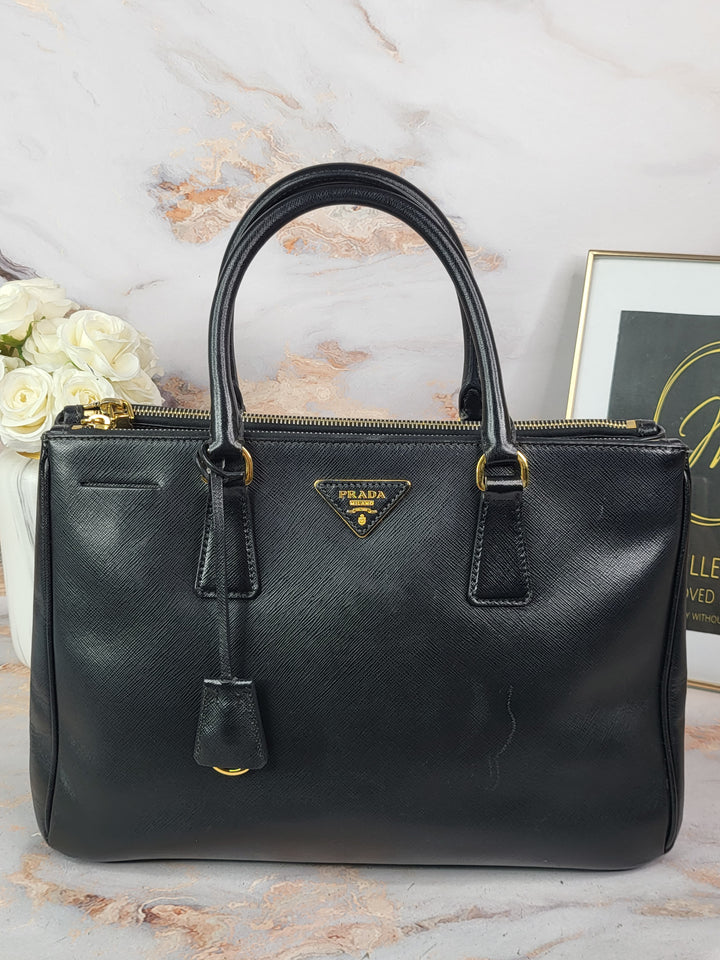 Prada Saffiano Two Zip Large Galleria Tote Bag