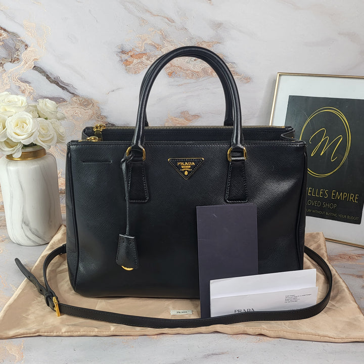 Prada Saffiano Two Zip Large Galleria Tote Bag