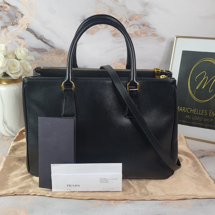 Prada Saffiano Two Zip Large Galleria Tote Bag