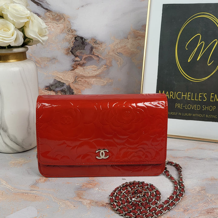 Chanel Patent Leather Camelia Wallet On Chain