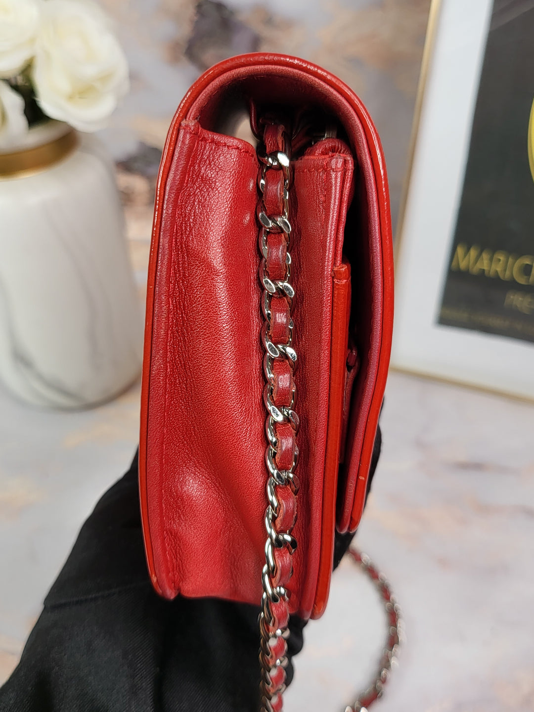 Chanel Patent Leather Camelia Wallet On Chain