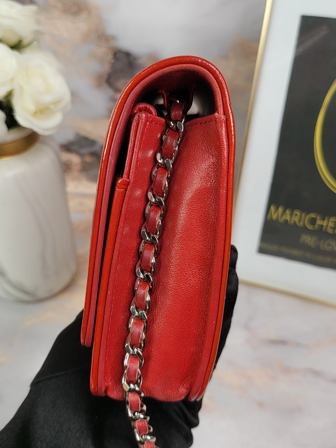 Chanel Patent Leather Camelia Wallet On Chain