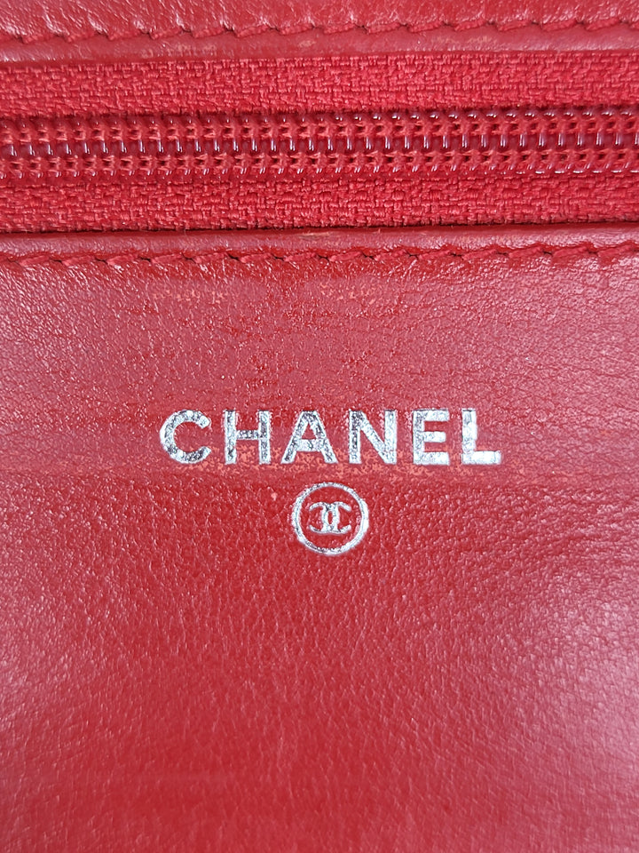 Chanel Patent Leather Camelia Wallet On Chain