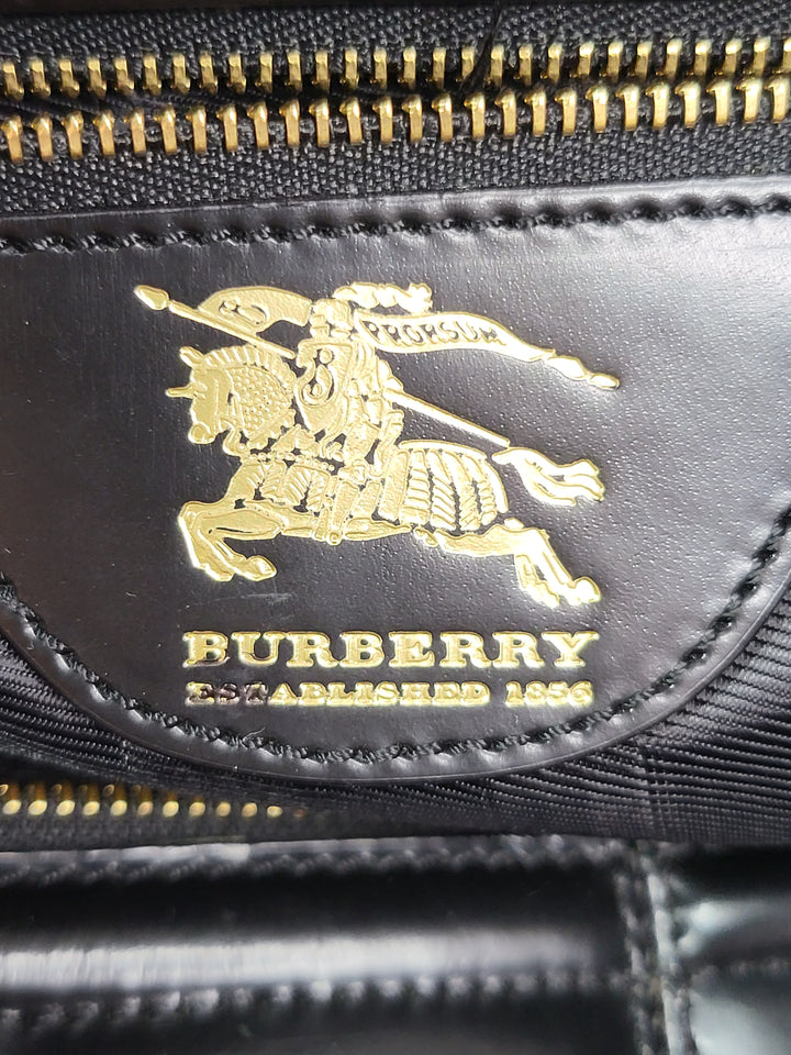 Burberry Nylon / Patent Manor Satchel Bag Large