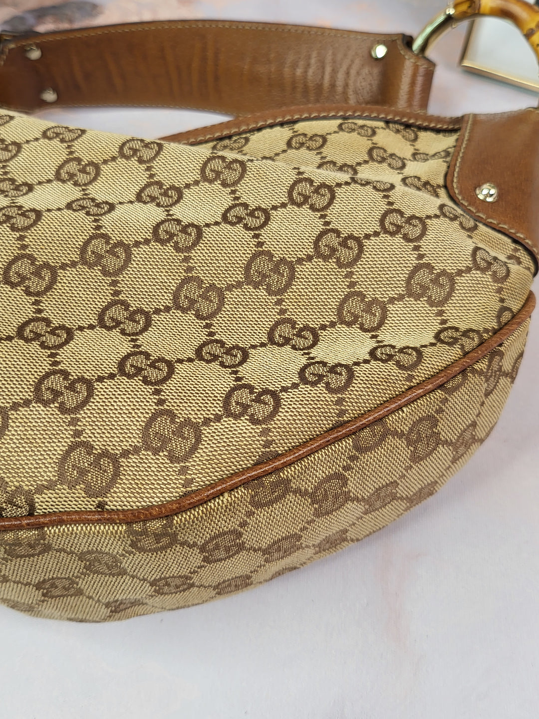 Gucci Monogram Bamboo Ring Hobo Bag