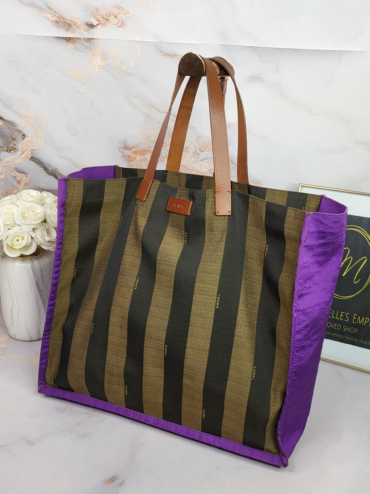 Fendi Pequin Shopping Tote Bag