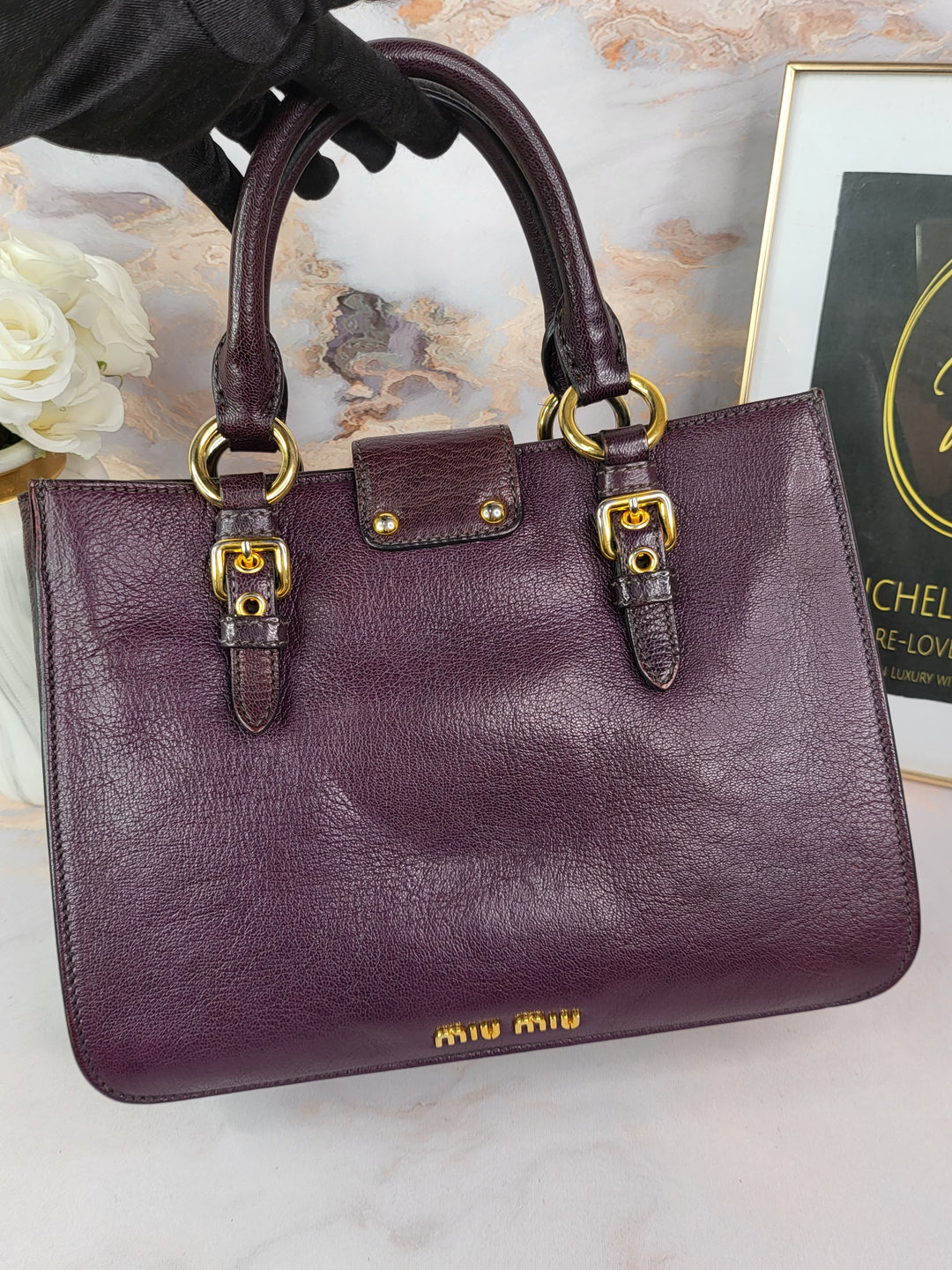 MIU MIU MADRAS EXECUTIVE TOTE