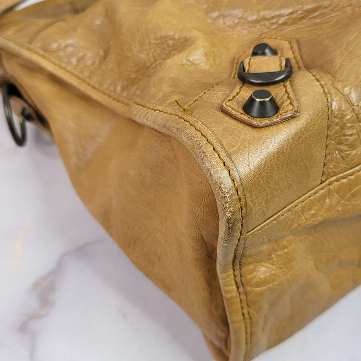 Balenciaga Distressed Leather Town Bag Caramel