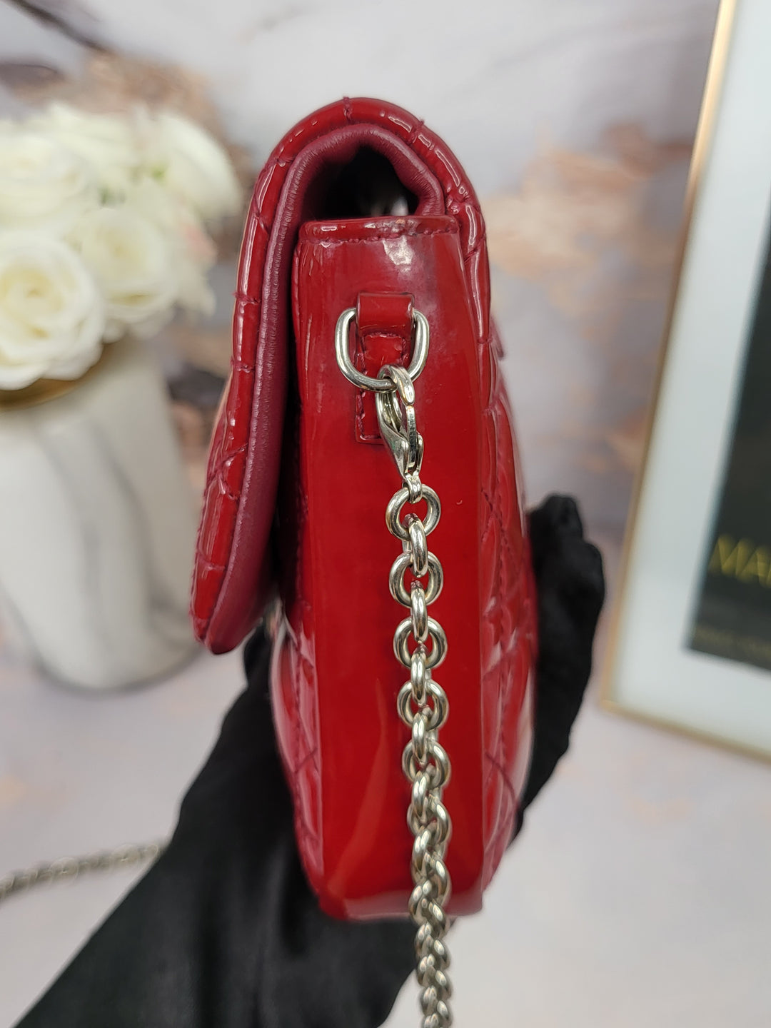 Christian Dior Patent Cannage Wallet On Chain