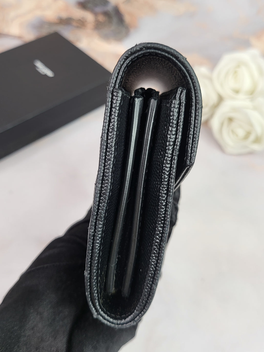 Saint Laurent Grained Black Cassandre Wallet