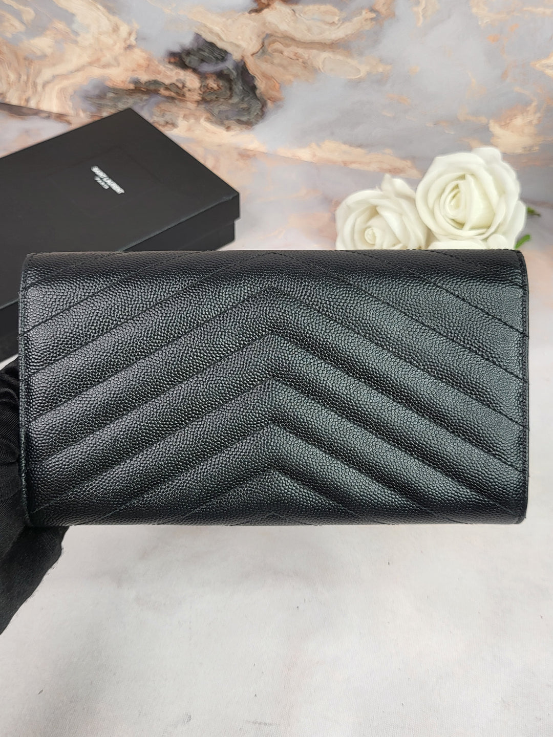 Saint Laurent Grained Black Cassandre Wallet