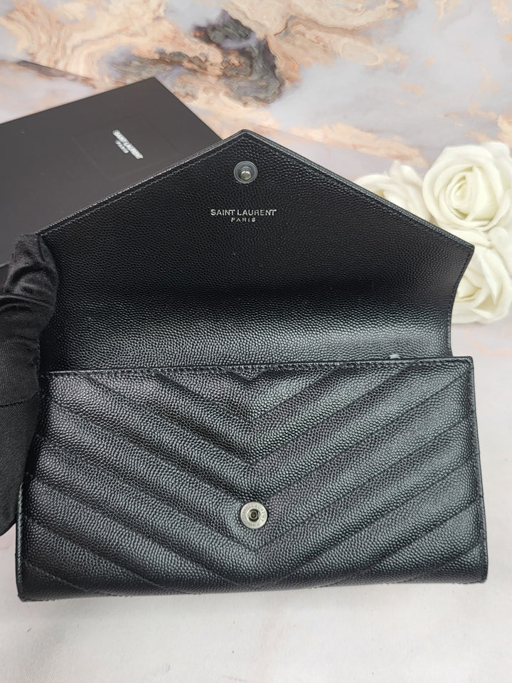 Saint Laurent Grained Black Cassandre Wallet