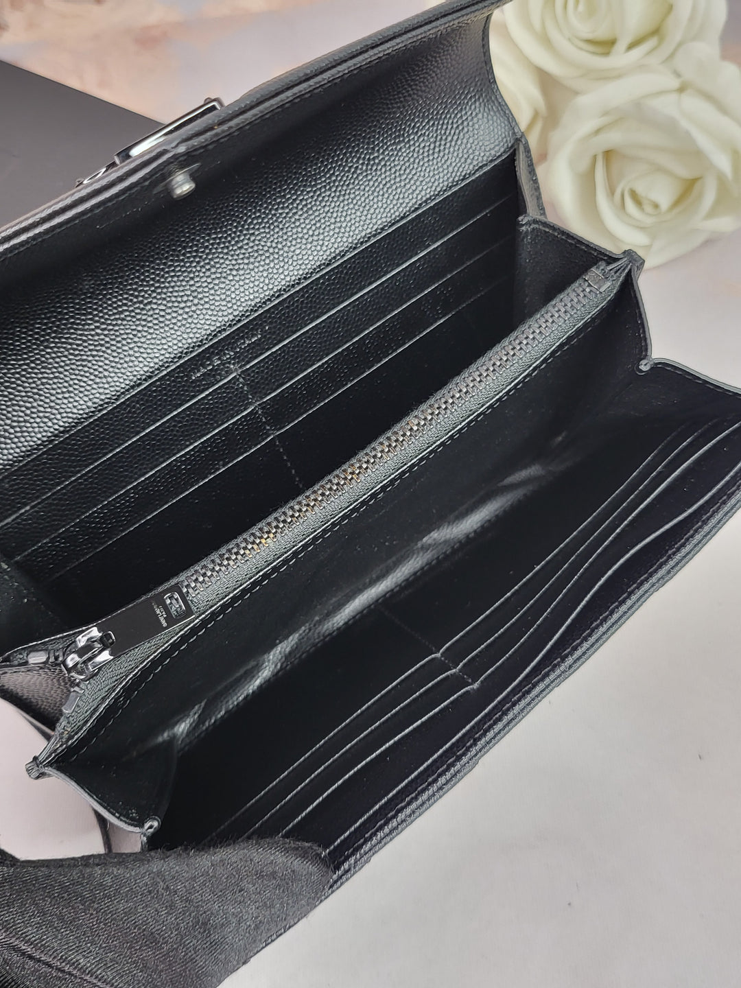 Saint Laurent Grained Black Cassandre Wallet