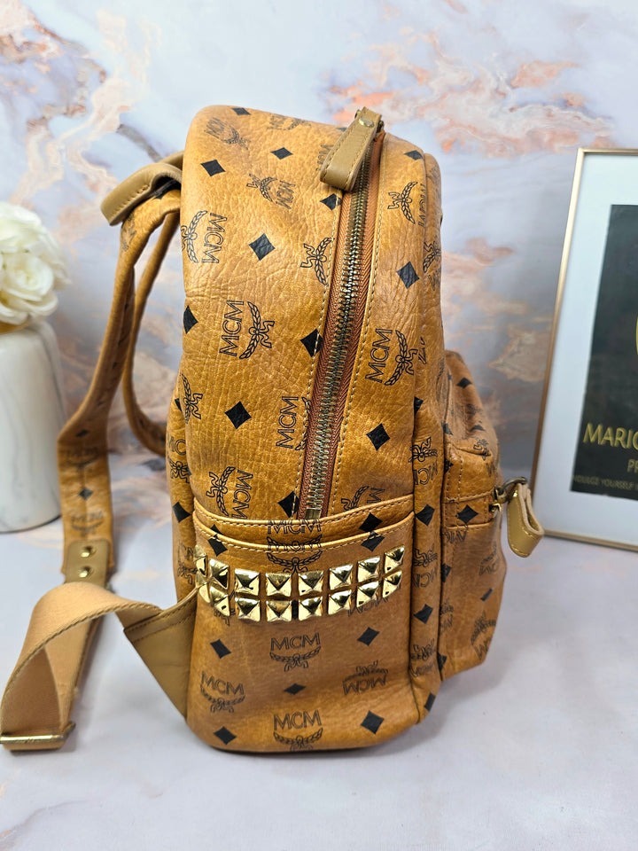 MCM Cognac Visetos Medium Backpack