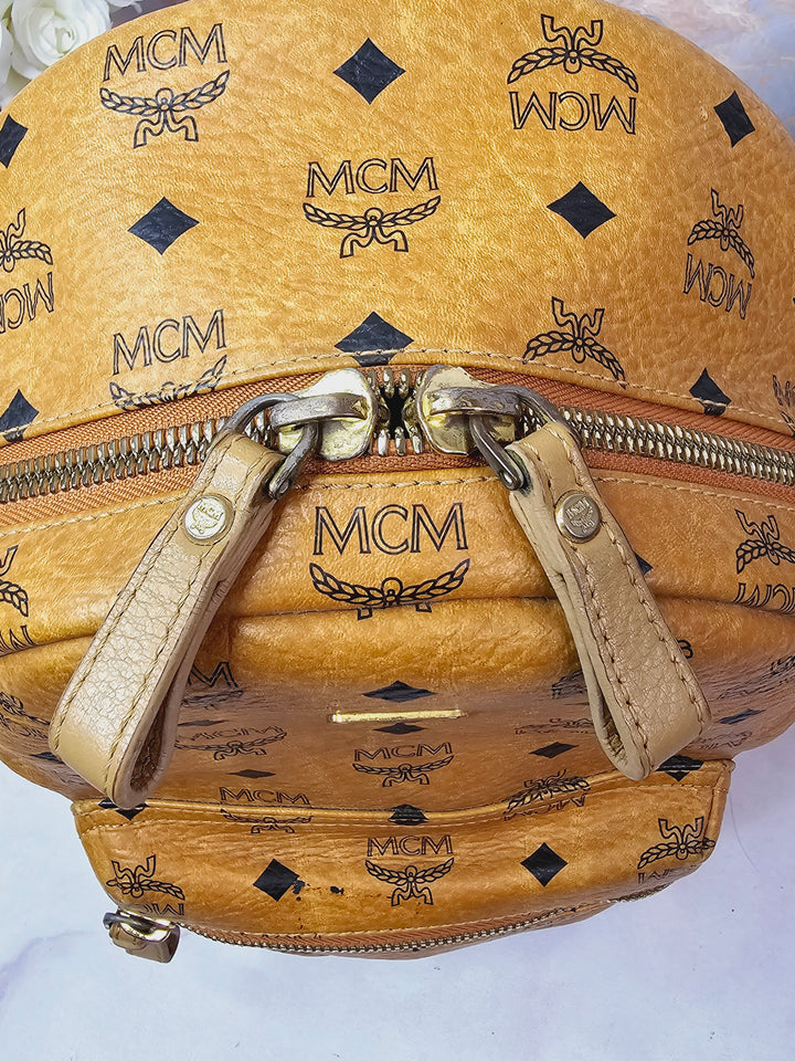 MCM Cognac Visetos Medium Backpack