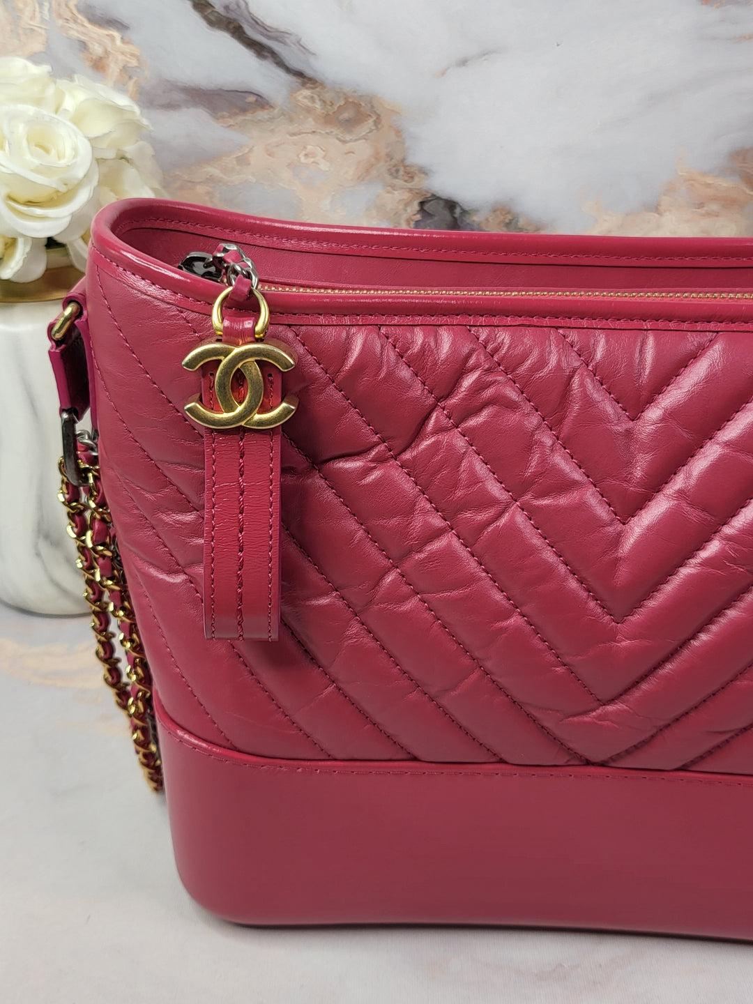 Chanel Calfskin Chevron Quilted Medium Gabrielle
