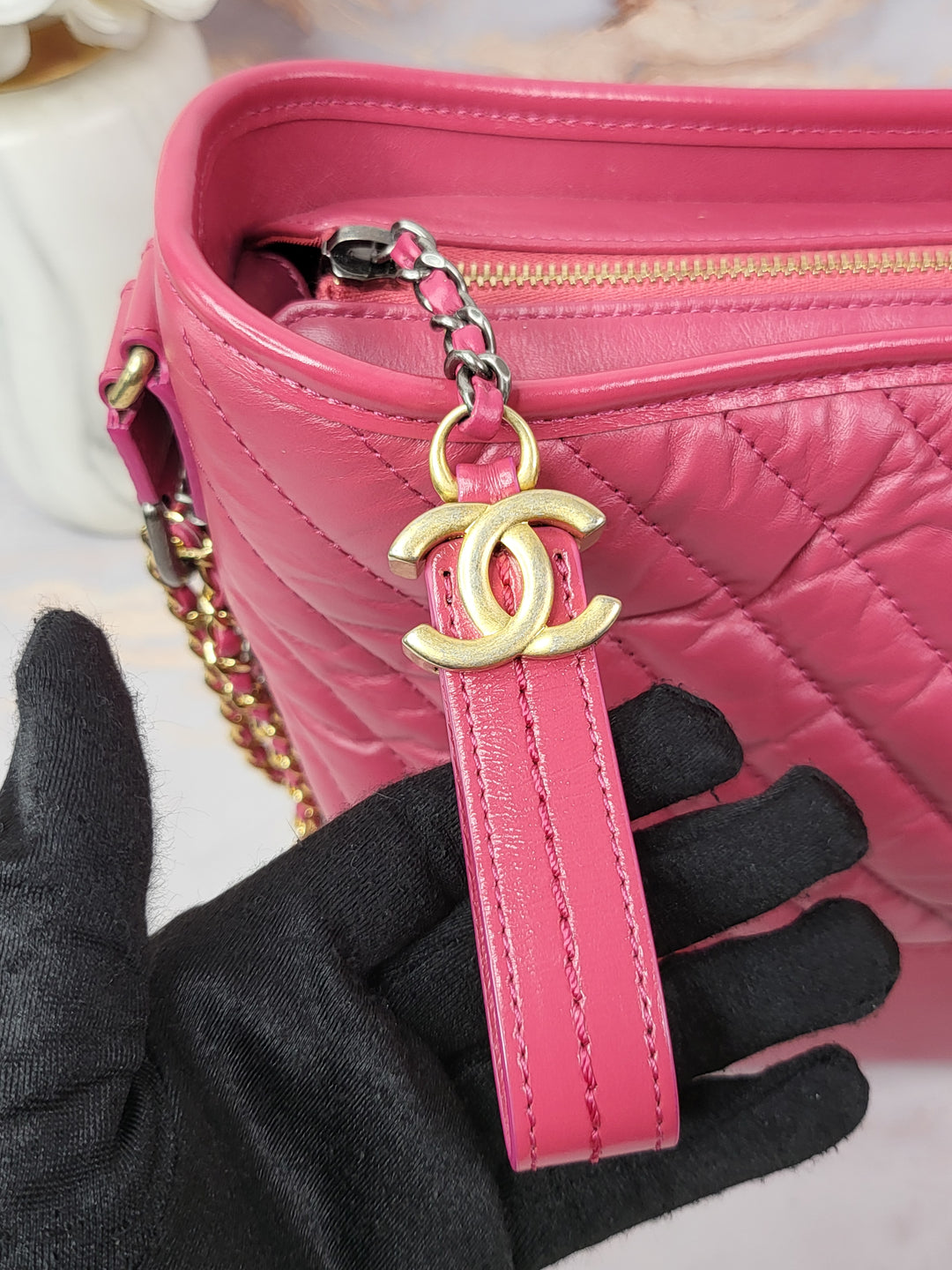 Chanel Calfskin Chevron Quilted Medium Gabrielle