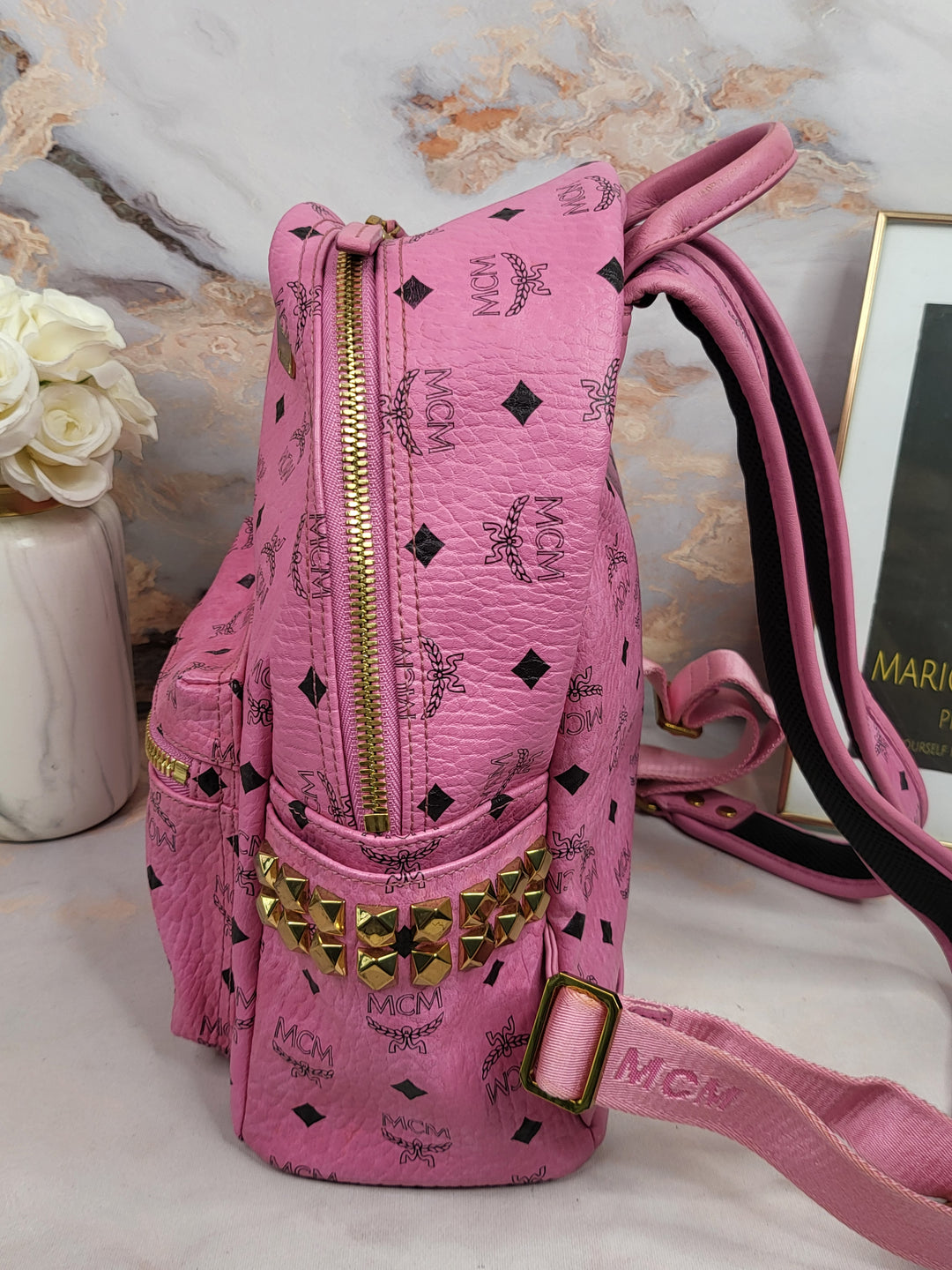 MCM Pink Visetos Backpack