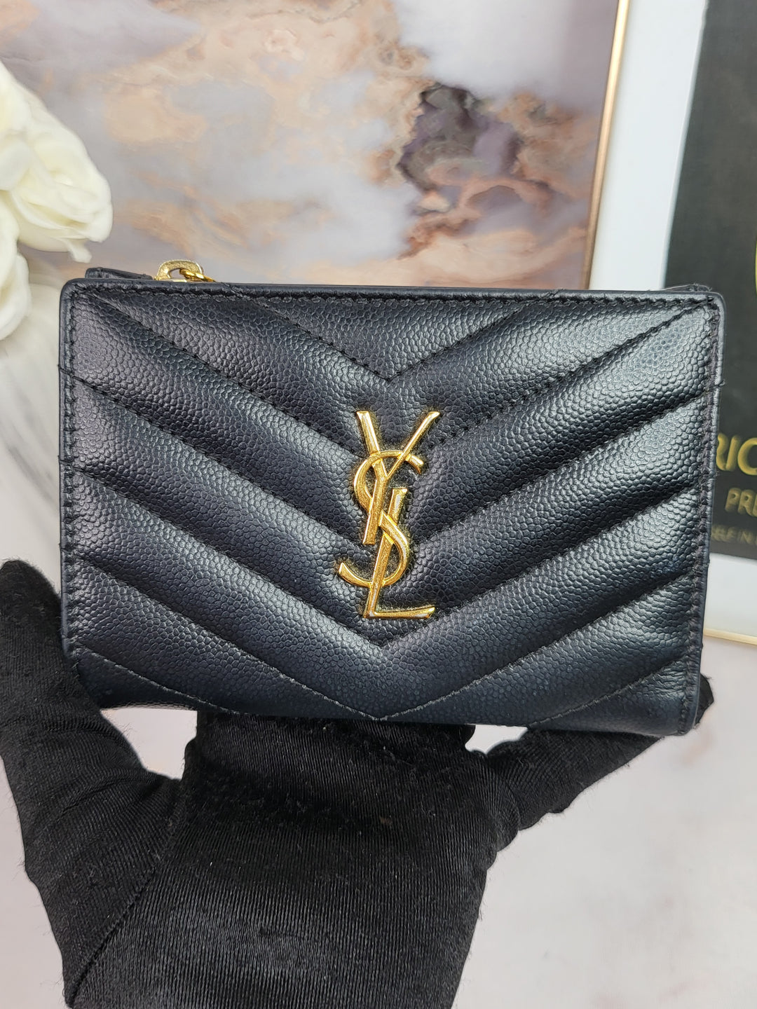 Saint Laurent Grained Bifold Compact Wallet