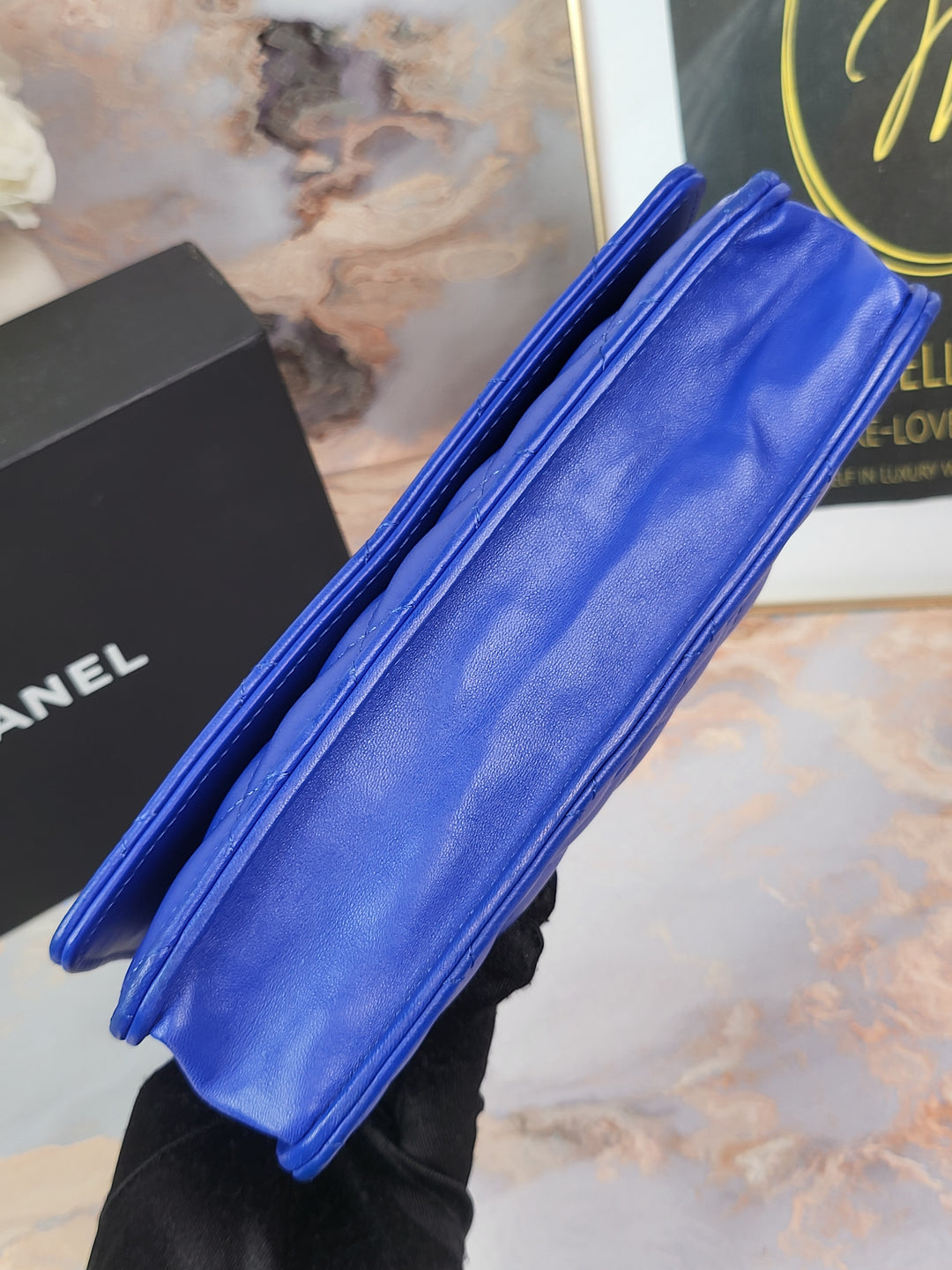 Chanel Lambskin Blue Wallet On Chain