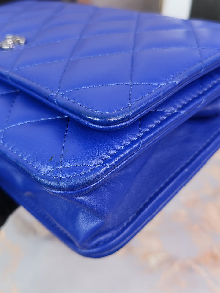 Chanel Lambskin Blue Wallet On Chain