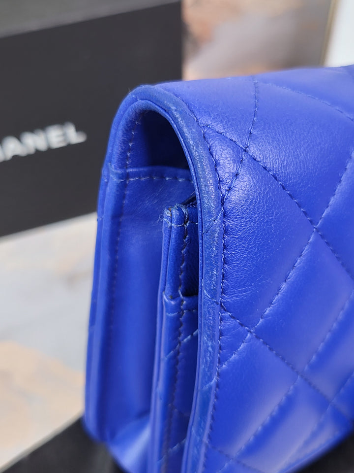 Chanel Lambskin Blue Wallet On Chain