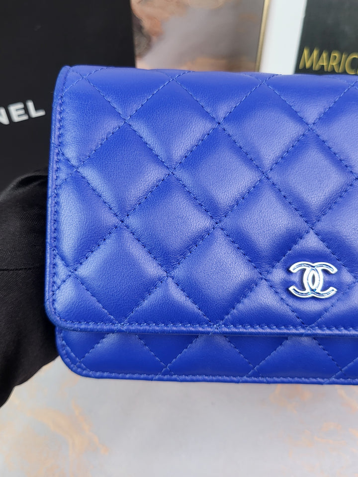 Chanel Lambskin Blue Wallet On Chain