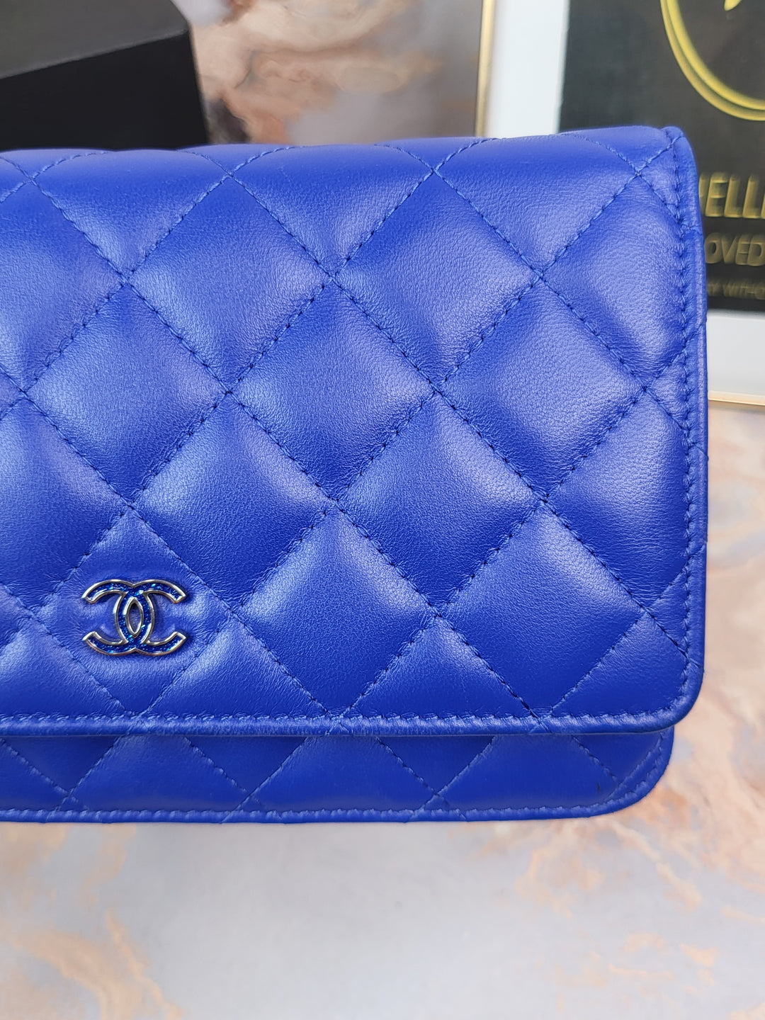 Chanel Lambskin Blue Wallet On Chain