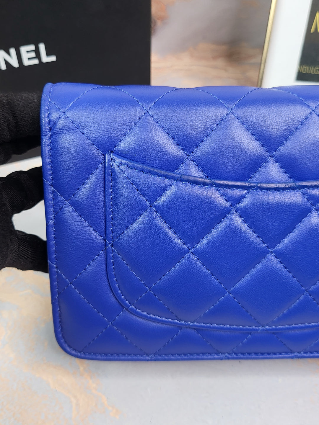 Chanel Lambskin Blue Wallet On Chain