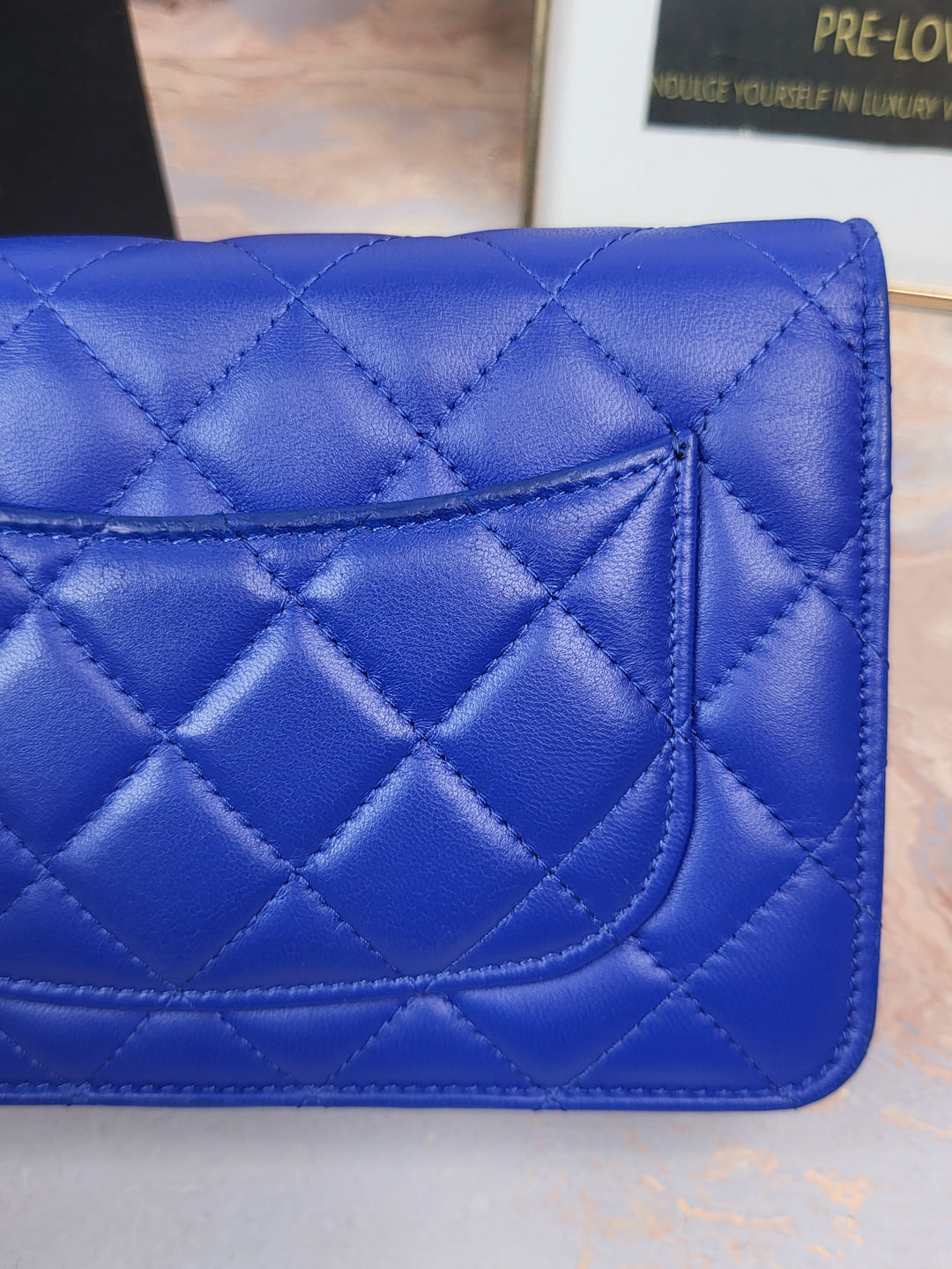 Chanel Lambskin Blue Wallet On Chain