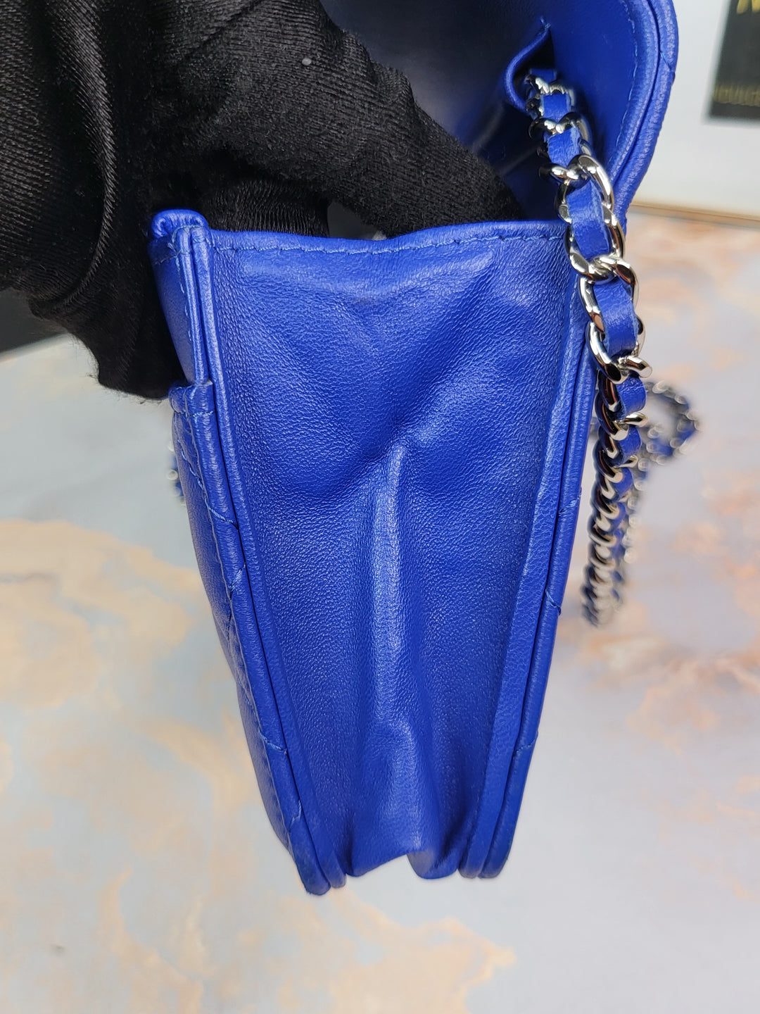 Chanel Lambskin Blue Wallet On Chain