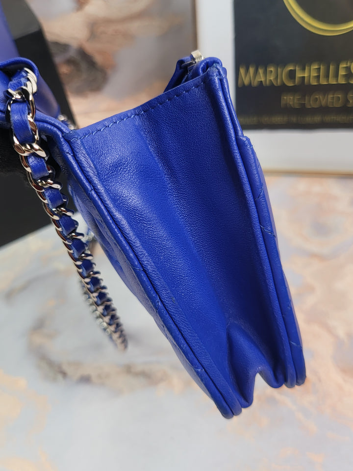 Chanel Lambskin Blue Wallet On Chain