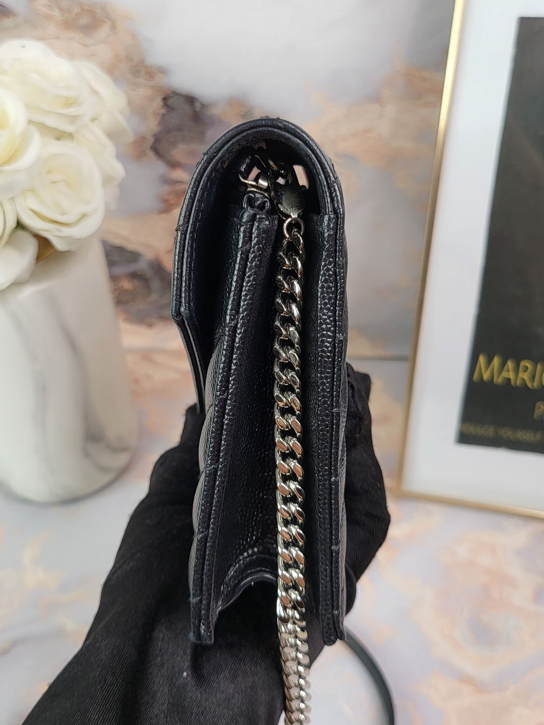 Saint Laurent Grained Envelope Wallet On Chain