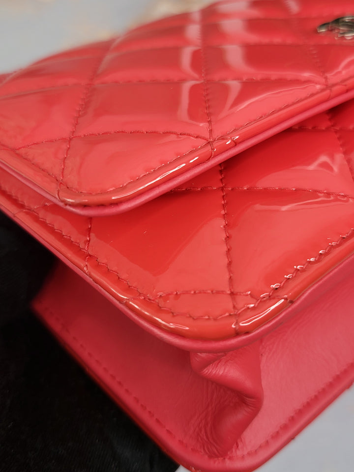 Chanel Patent Coral Wallet On Chain