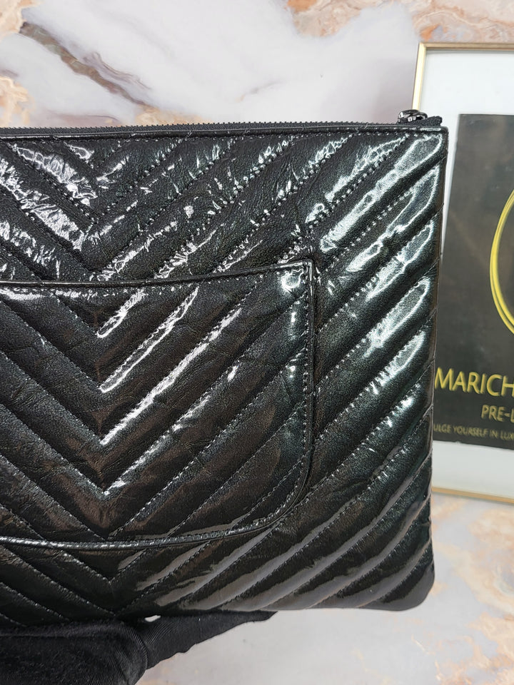 Chanel Patent Calfskin Chevron O Case Clutch