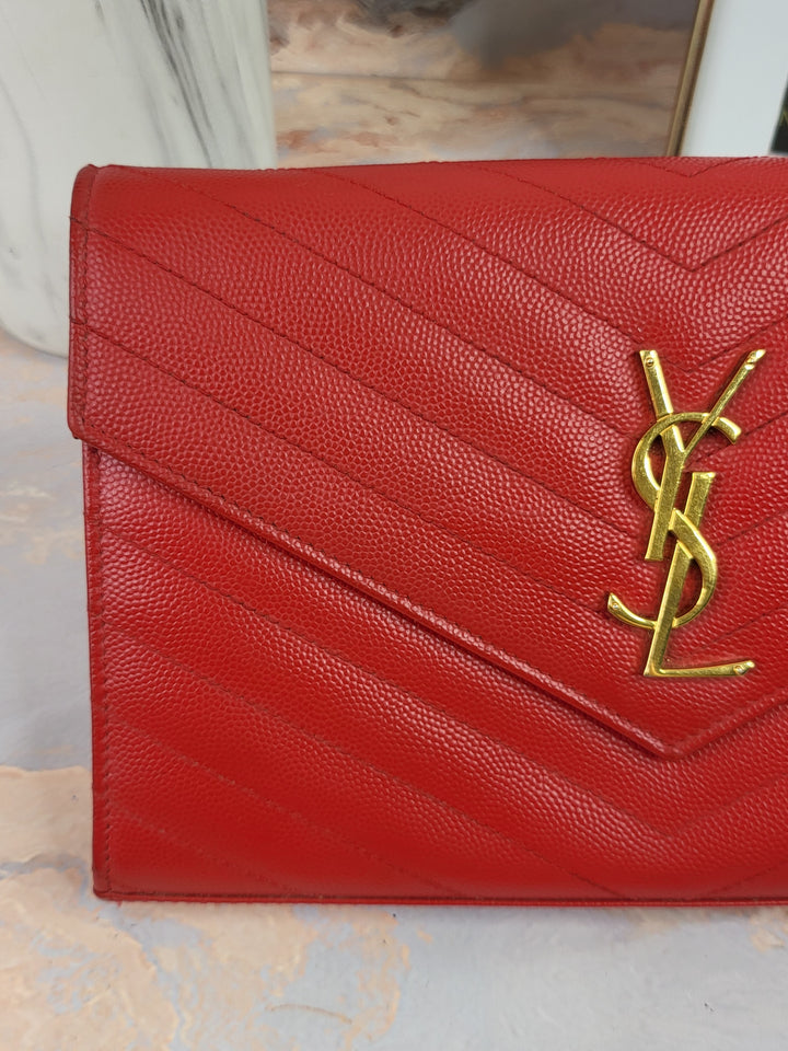 Saint Laurent Grained Cassandre Envelope Chain Bag