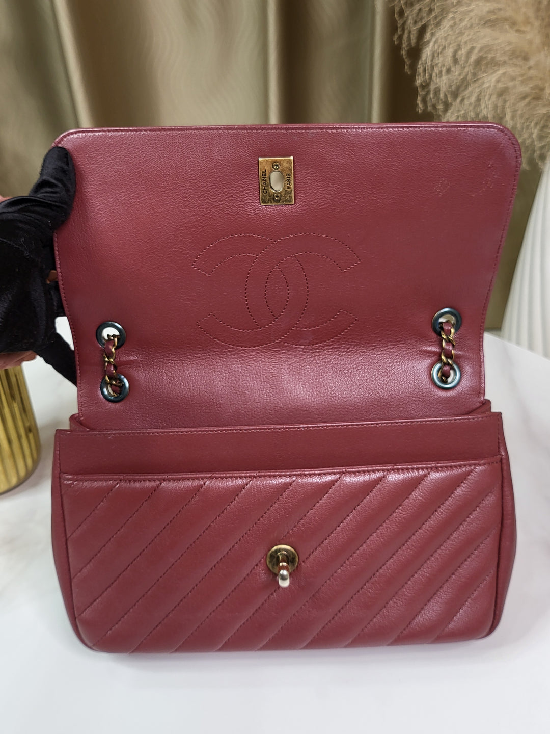 Chanel Calfskin Diagonal Quilt Flap