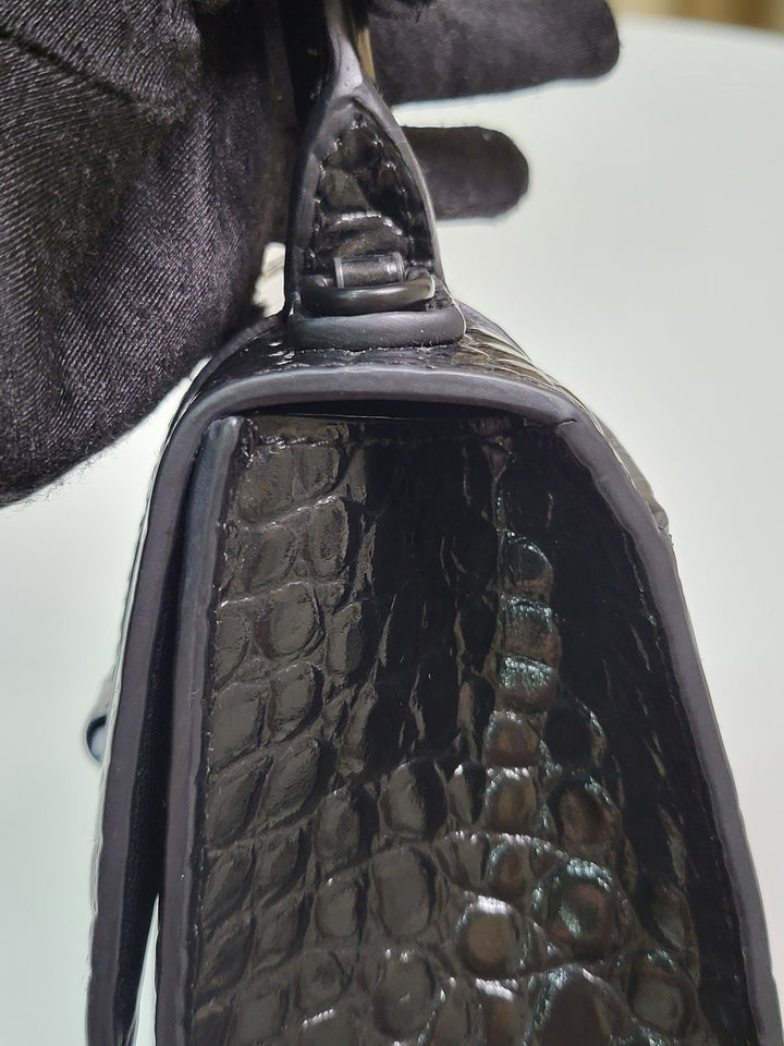 Balenciaga Shiny Calfskin Croc Embossed Hourglass XS