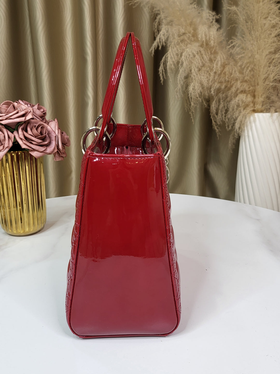 Dior Patent Lady Dior Medium Red