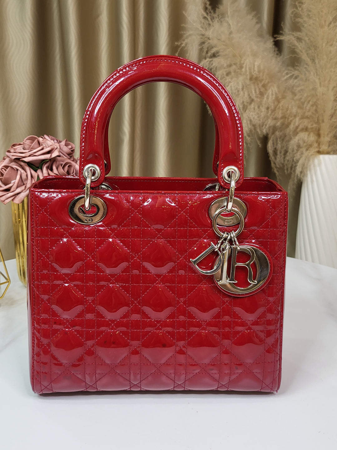 Dior Patent Lady Dior Medium Red