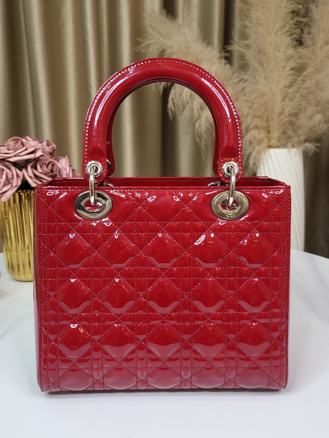 Dior Patent Lady Dior Medium Red