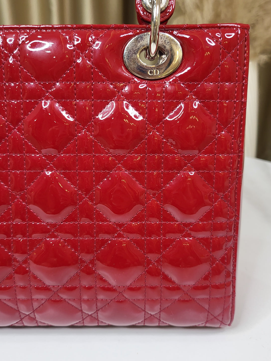 Dior Patent Lady Dior Medium Red