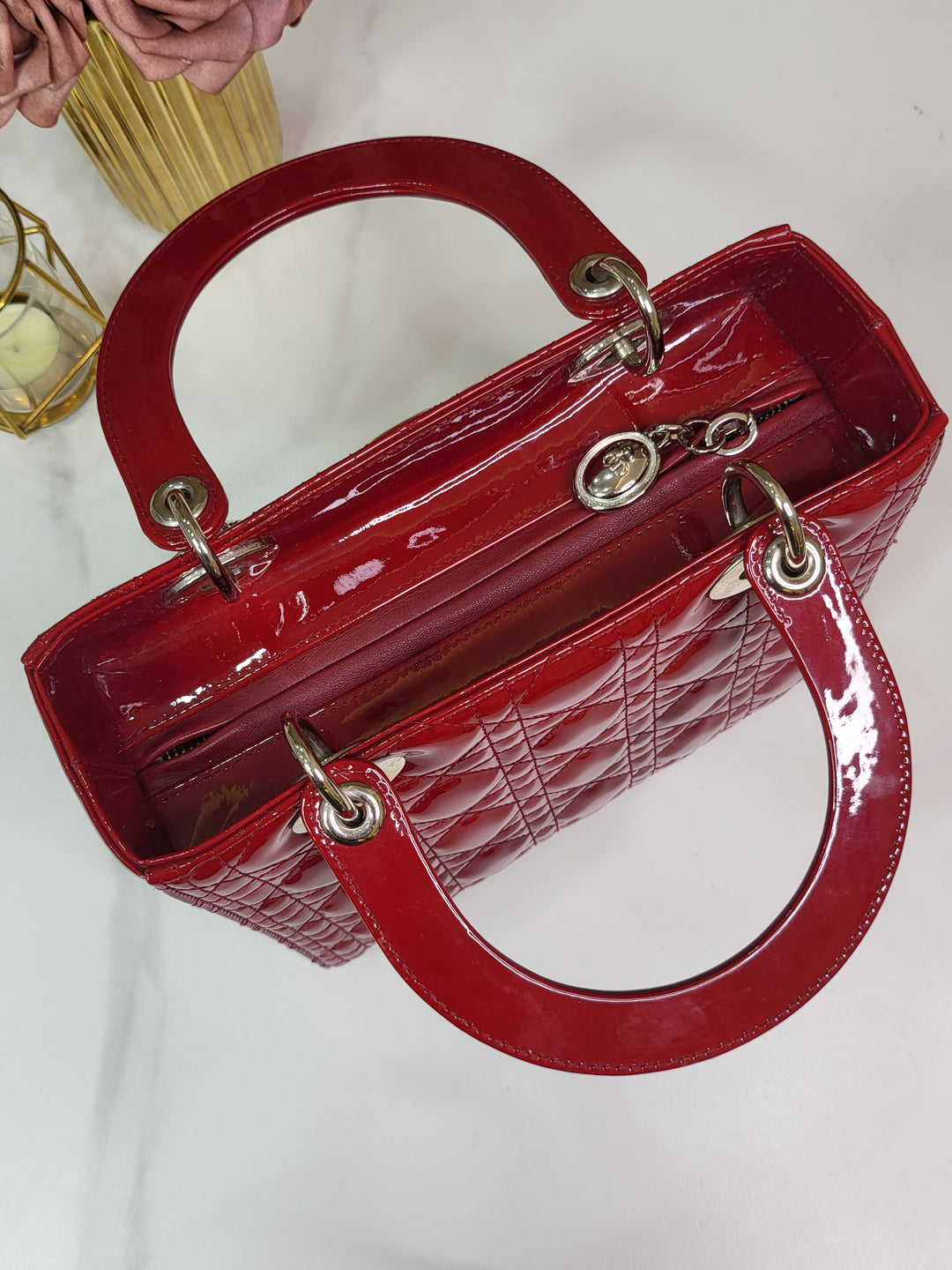 Dior Patent Lady Dior Medium Red