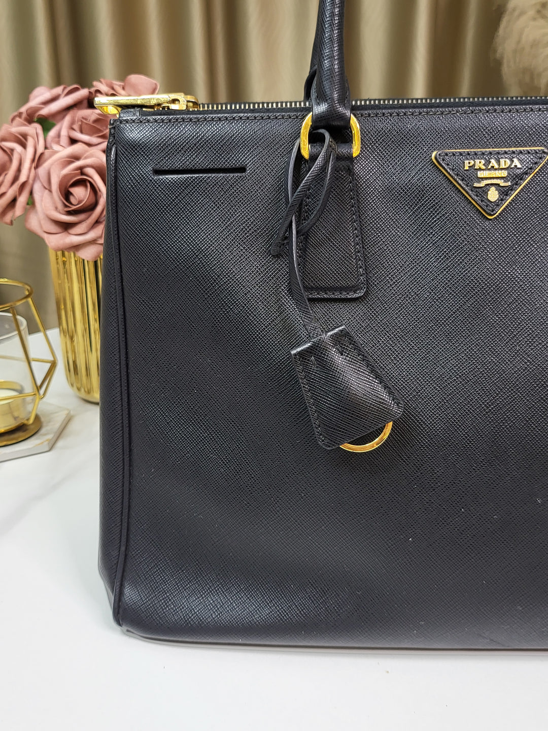 Prada Saffiano Double Zip Galleria Handbag