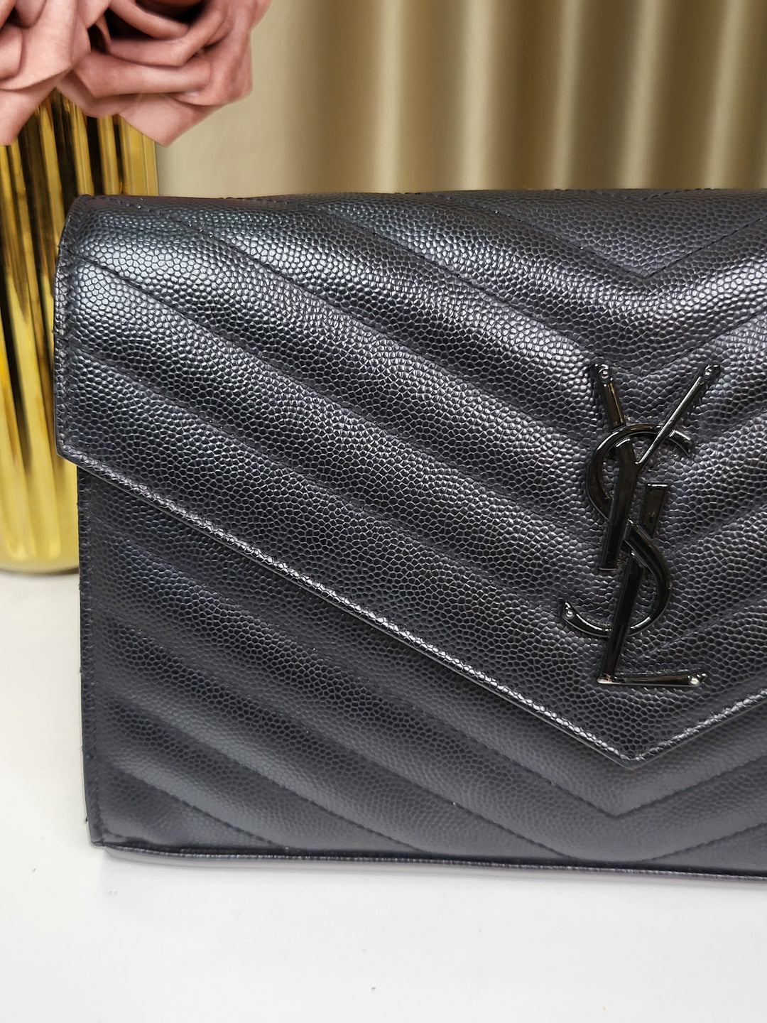 Saint Laurent Grained Cassandre Chain Bag