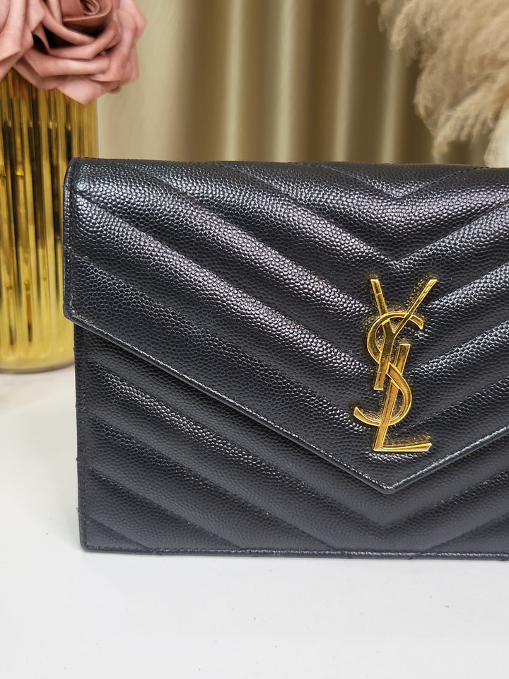 Saint Laurent Grained Cassandre Wallet On Chain